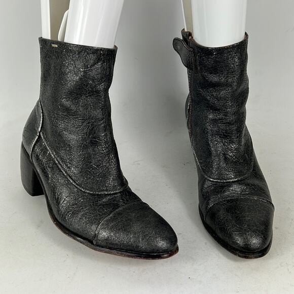 John Fluevog passage preet size 6 distressed silver leather stacked heel boots - Picture 1 of 9
